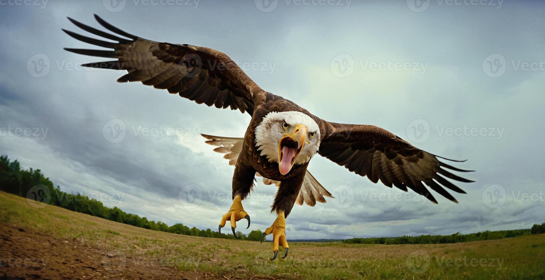 AI generated Aggresive eagle attacking from the sky photo