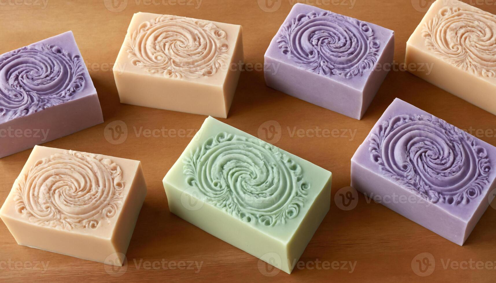 AI generated Handmade soap bars on wooden background, closeup. Spa treatment photo