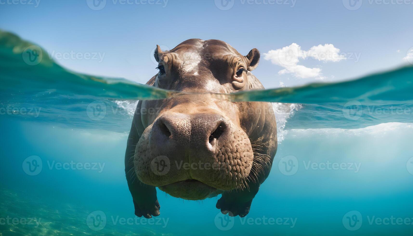AI generated Hippo underwater look at the camera. photo