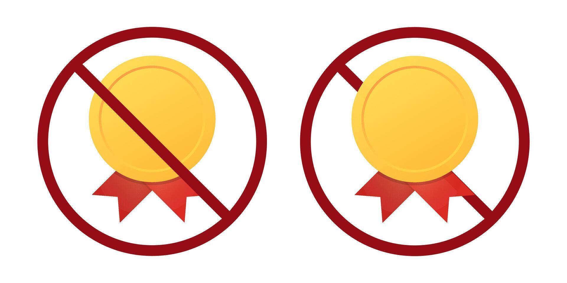 medal ban prohibit icon. Not allowed rewards. vector