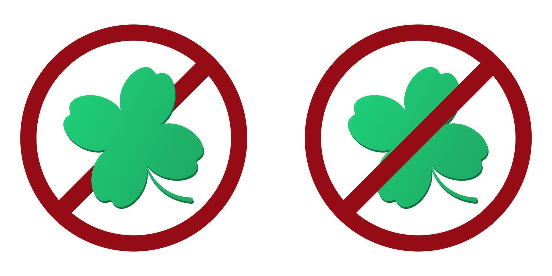 clover ban prohibit icon. Not allowed clover lucky symbol vector