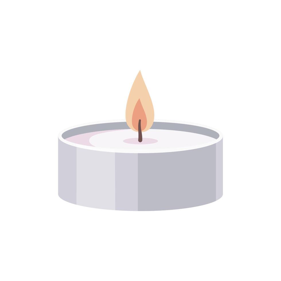 Burning Aromatherapy flat candle isolated on white background. Hand drawn Vector illustration. Interior Aroma candle icon. Hand crafted candle. Flat design