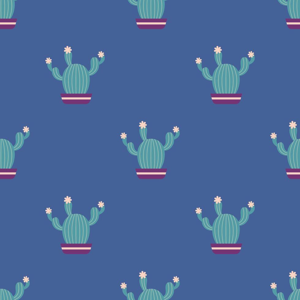 Cute cacti in boho style. Cactus seamless pattern. Trendy boho background. Cacti fabric print design. Succulent textile. Flat design, doodle style, white background vector