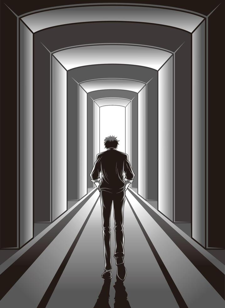 Cool Man Walk View Back Illustration Vector