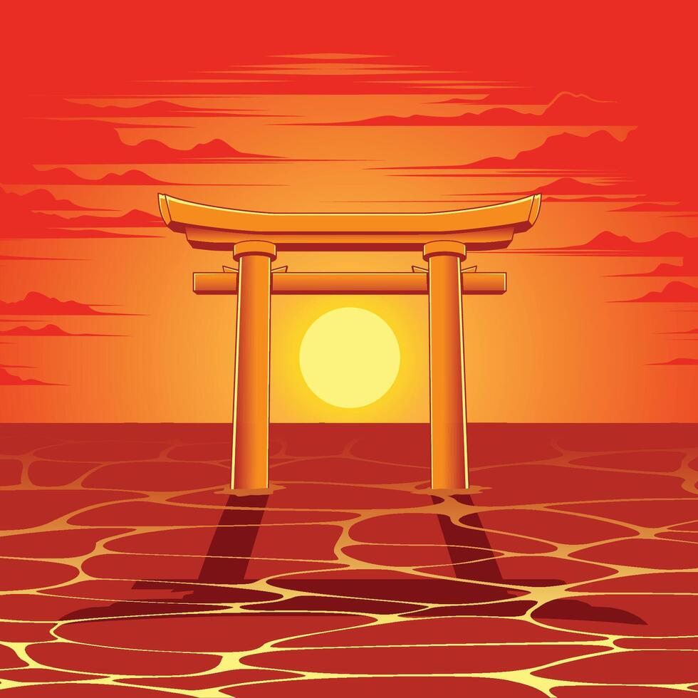 Sunset in japan illustration vector