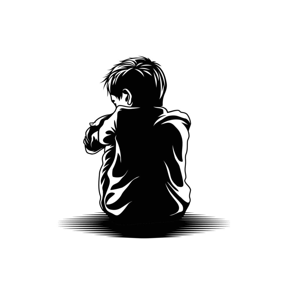 Kid sad alone illustration vector