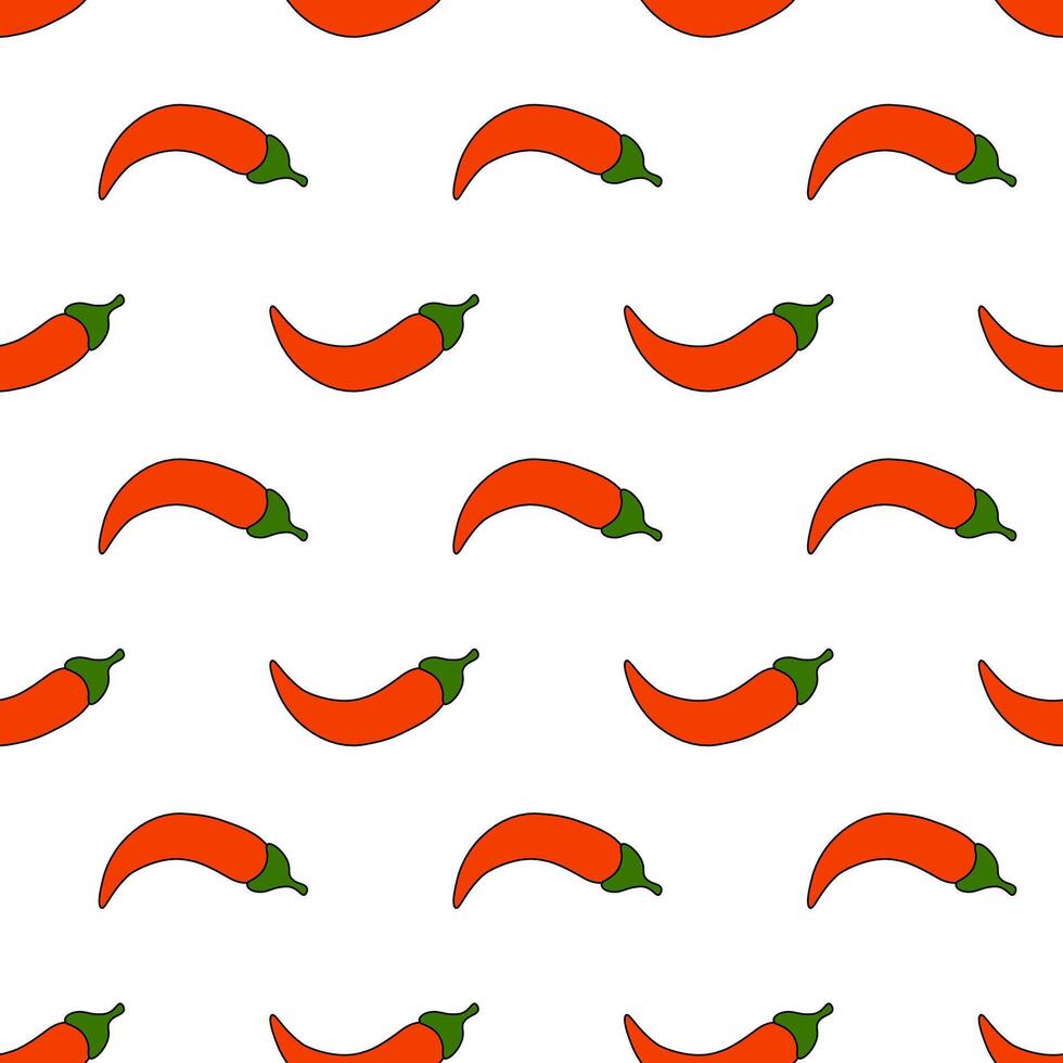 Red Chili Peppers seamless pattern. Spicy Food background. Kitchen wallpaper. Vector flat illustration.