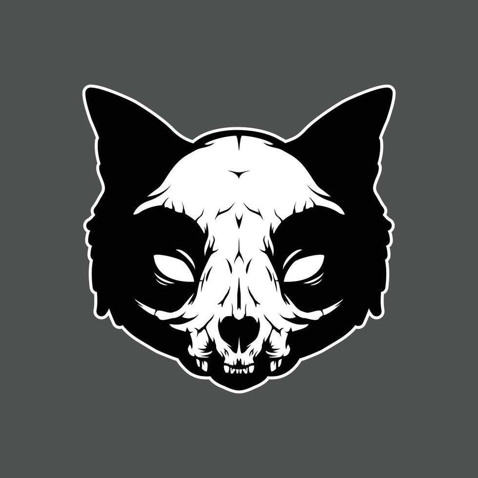 Skeleton Cat head illustration vector