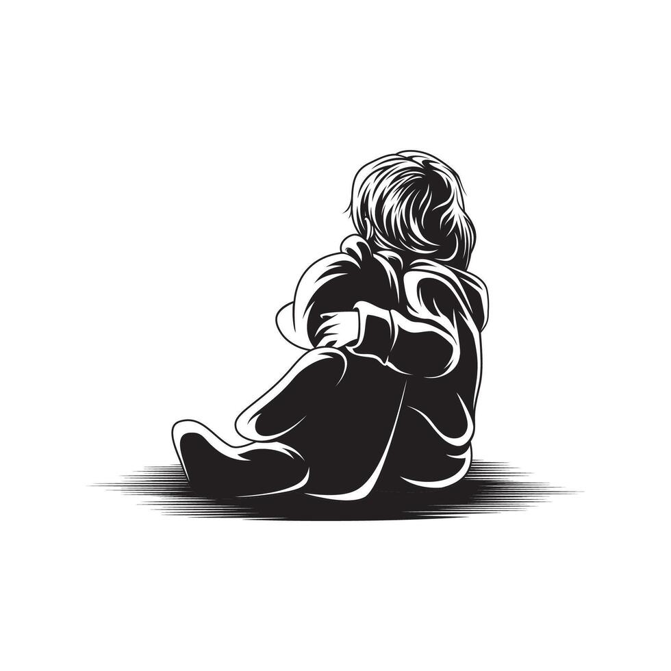 Kid and teddy bear view back illustration vector