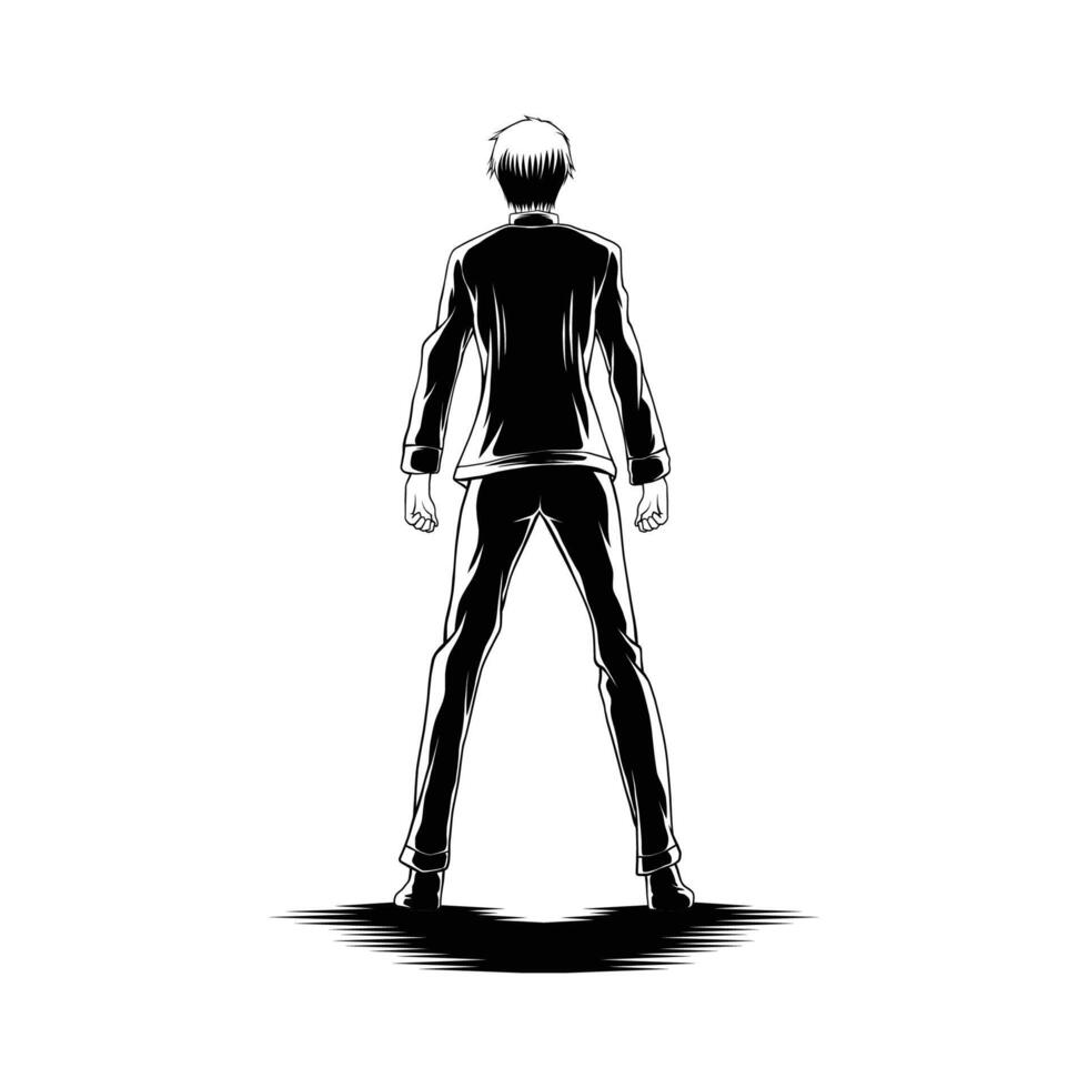 Young Man Stand View Back Illustration Vector