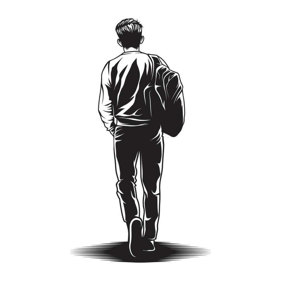 Man walk with bag view back vector