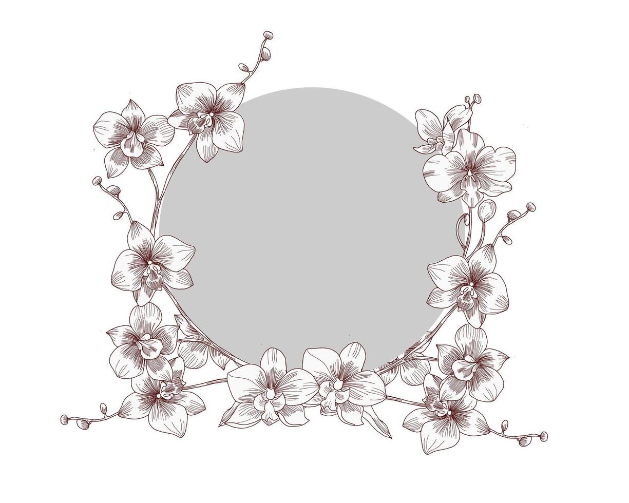 Hand Drawn Orchid Flower Wreath vector