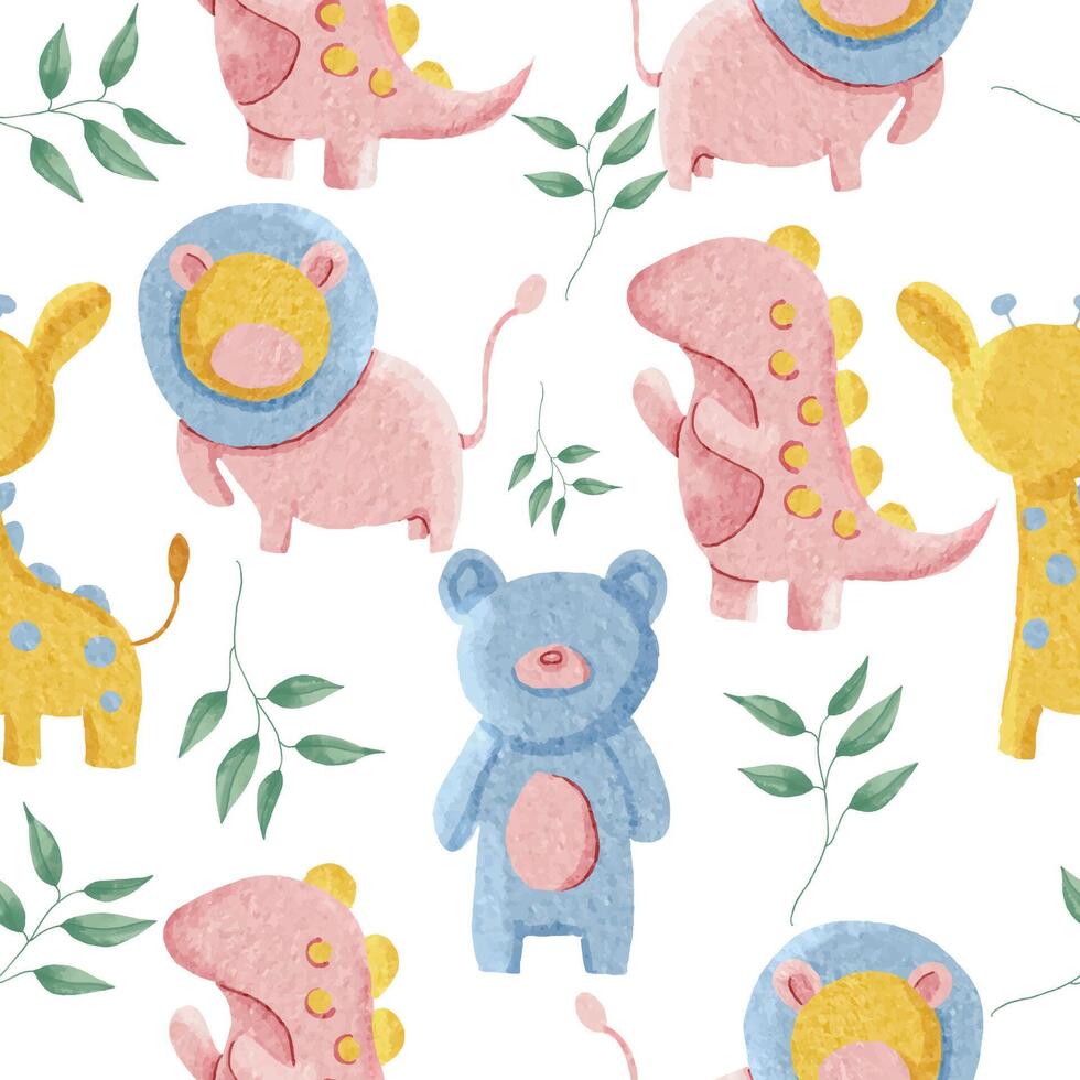 Cute Giraffe and Lion Watercolor Seamless Pattern vector