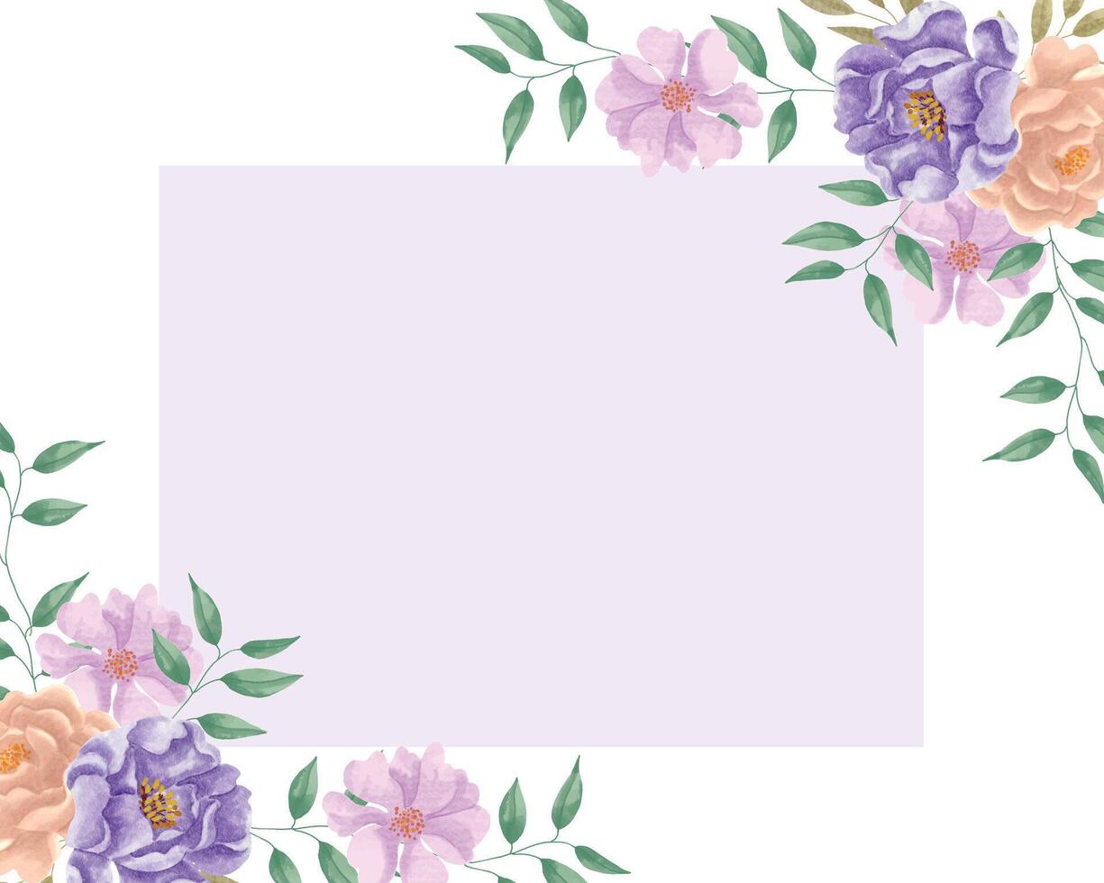 Purple and Peach Rose Watercolor Flower Border vector