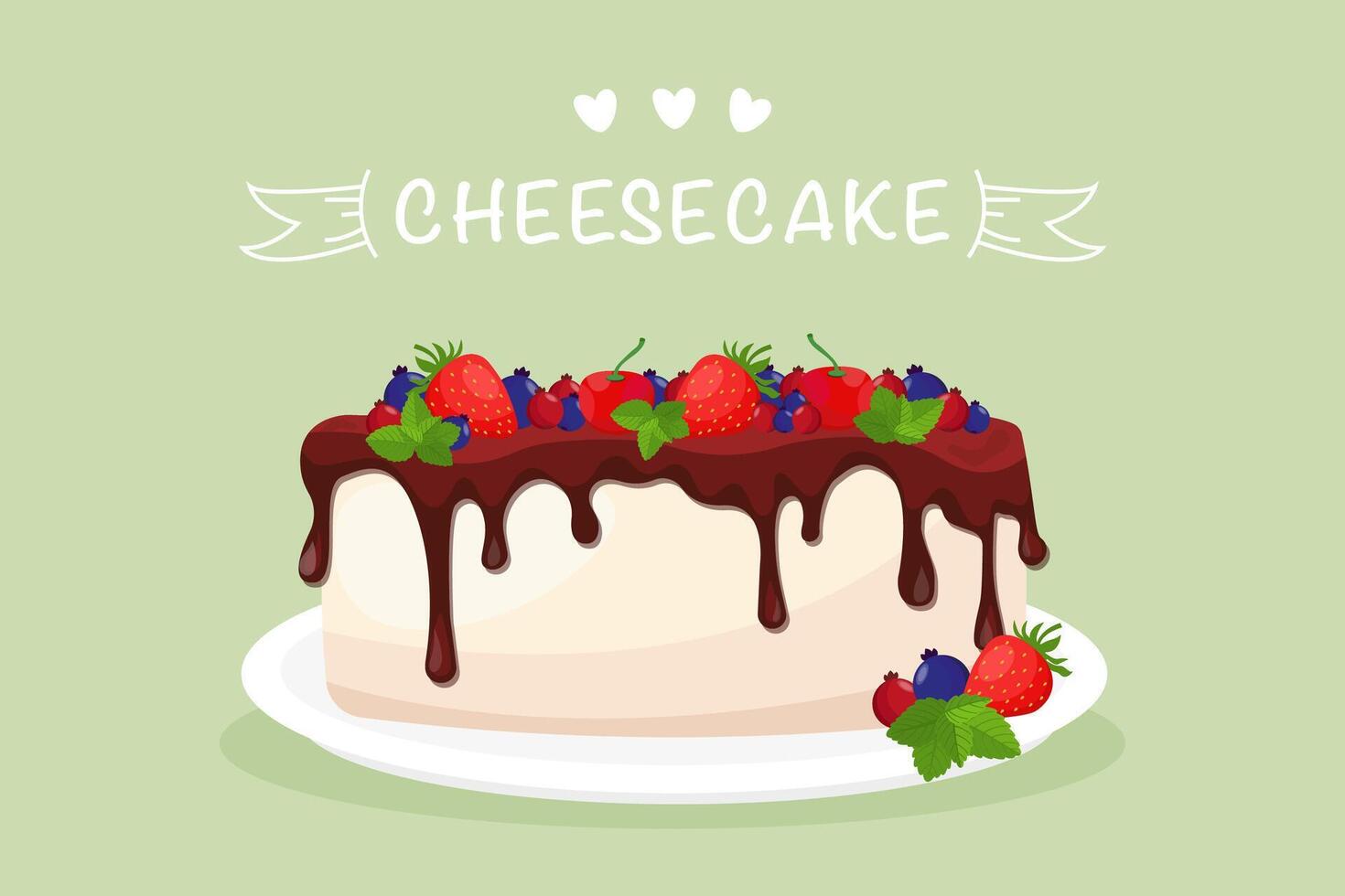 Cheesecake banner. Berry cheesecake. Baking and sweets. Banner for bakery. Vector graphics
