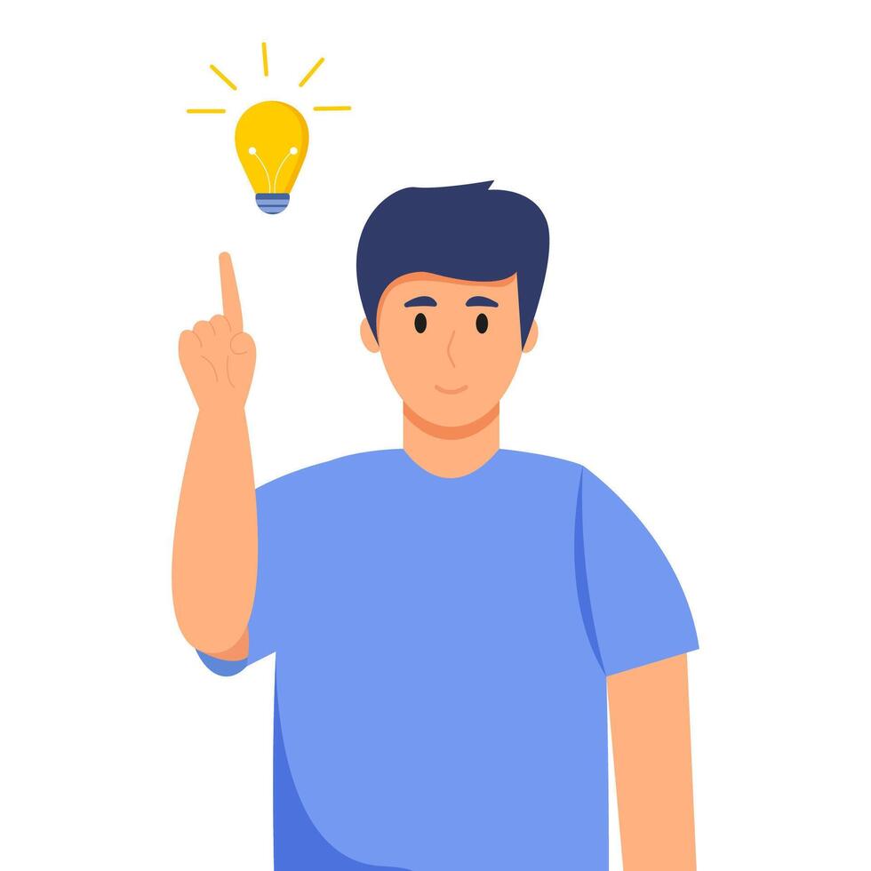Young Man with the idea of on a white background. Graphic Design Vector Illustration in a Cartoon Style