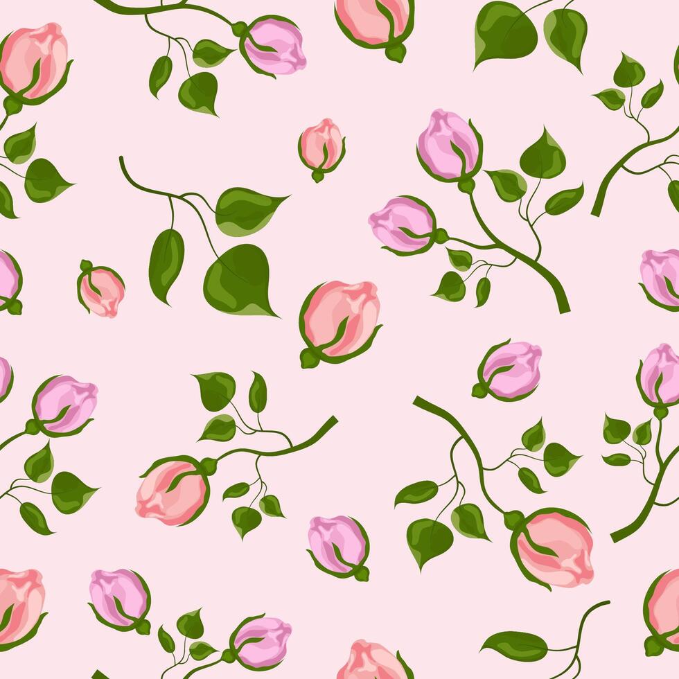 Pattern with roses and rose buds. Pink pattern. Vector graphics