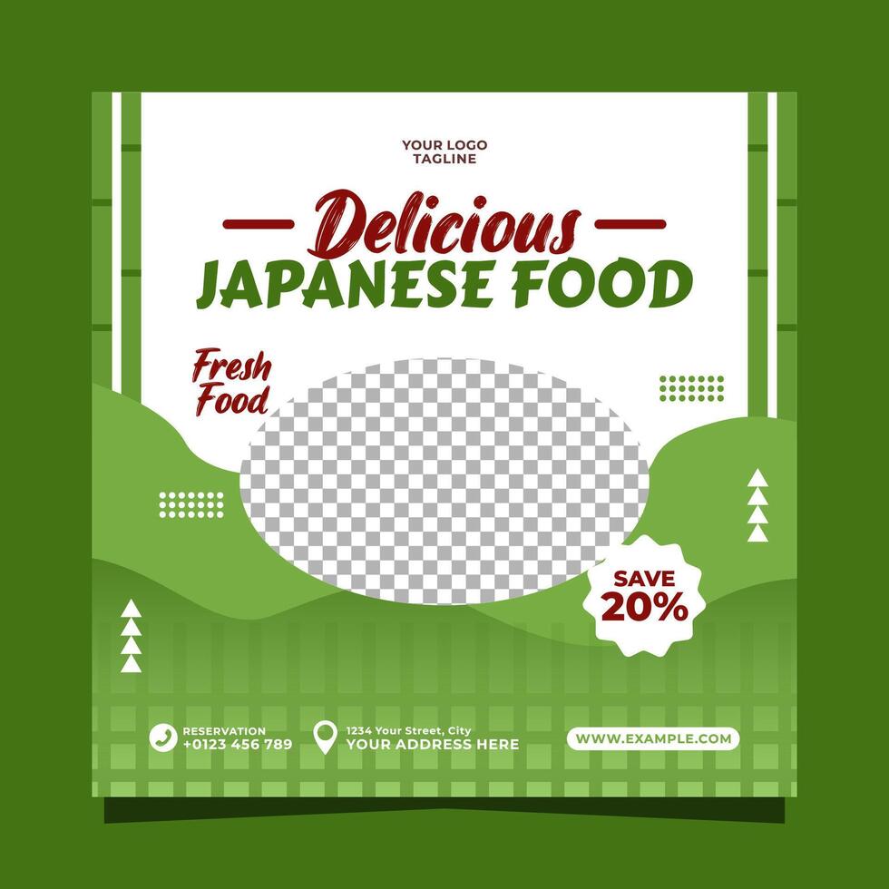 delicioso japonés comida social medios de comunicación enviar bandera cuadrado vector modelo