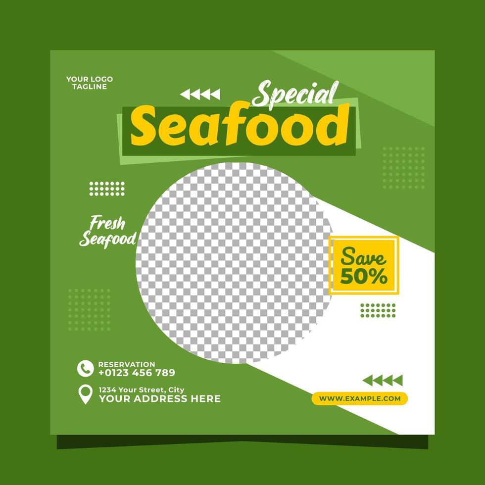 Special seafood social media post banner square vector template