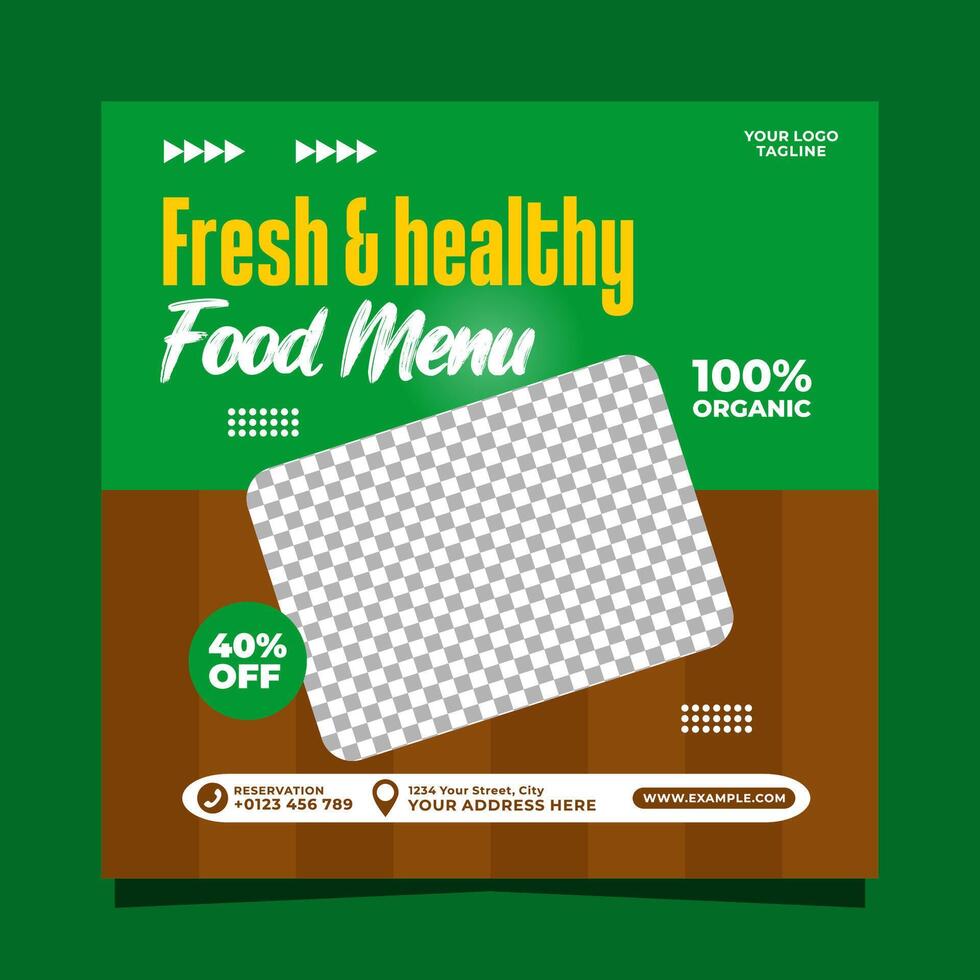 Fresh and healthy food menu social media banner post vector template