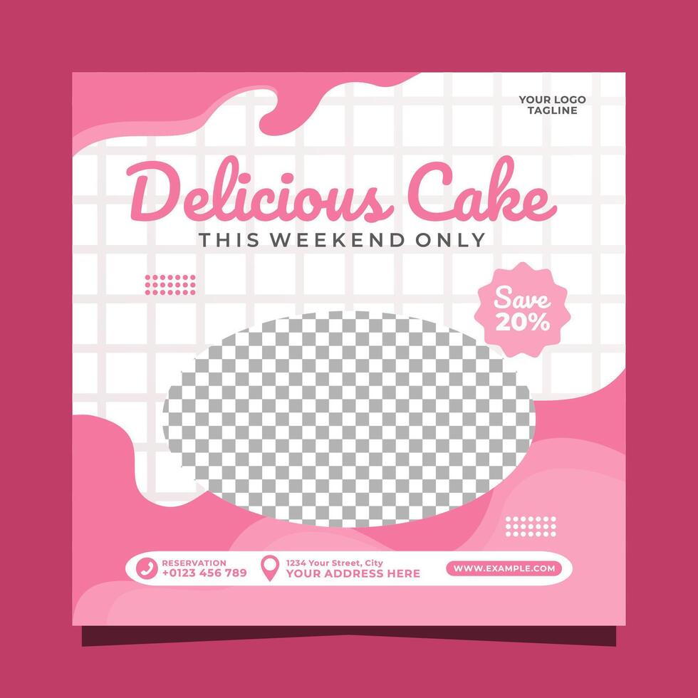 Delicious cake social media post banner square vector template