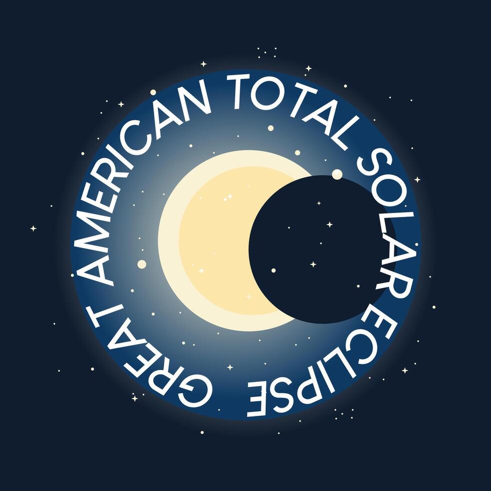 genial americano total solar eclipse bandera en redondo forma. dibujado a mano ilustración de solar eclipse. vector