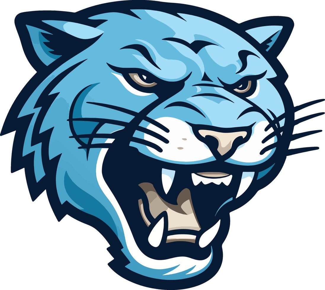un enojado jaguar cabeza en azul, en forma me gusta un plano moderno Deportes logo vector
