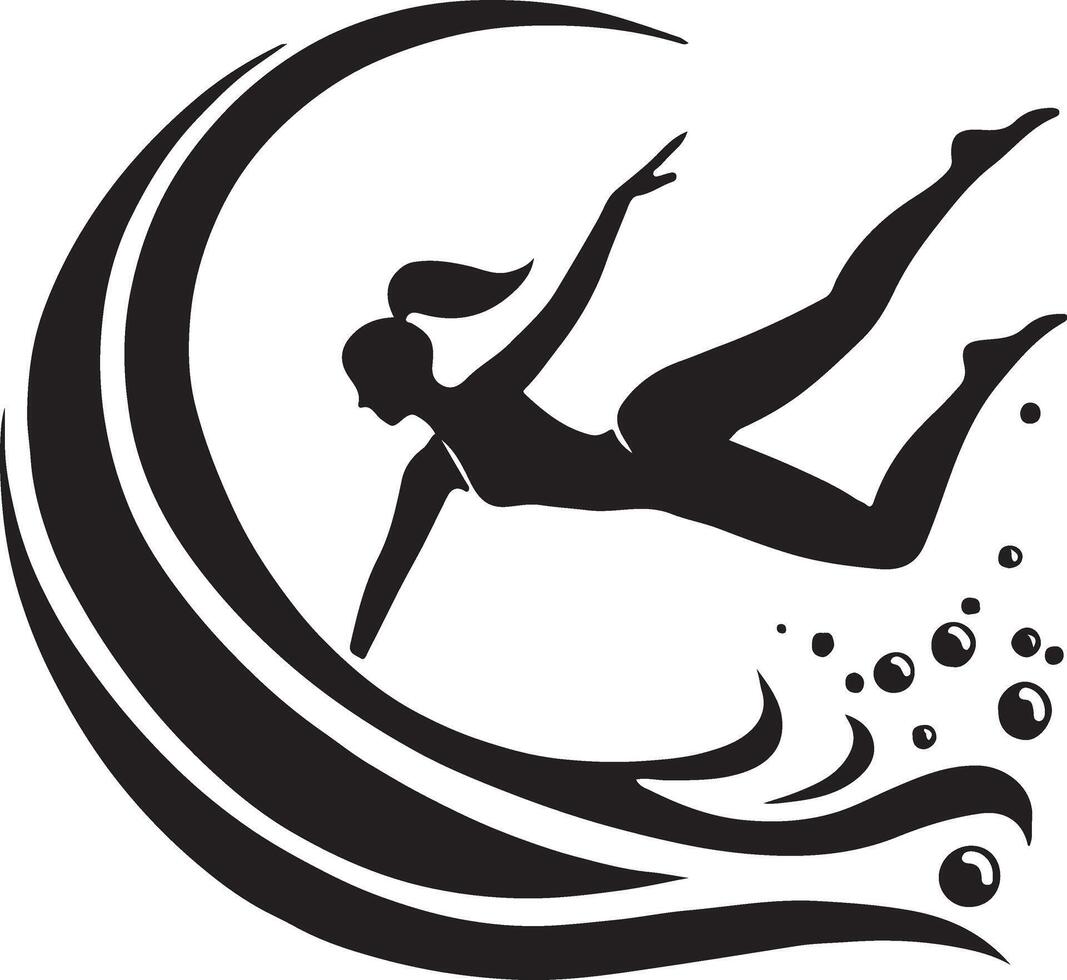 Woman swimming in a freestyle silhouette Skill in Swimming and Floating on Water vector