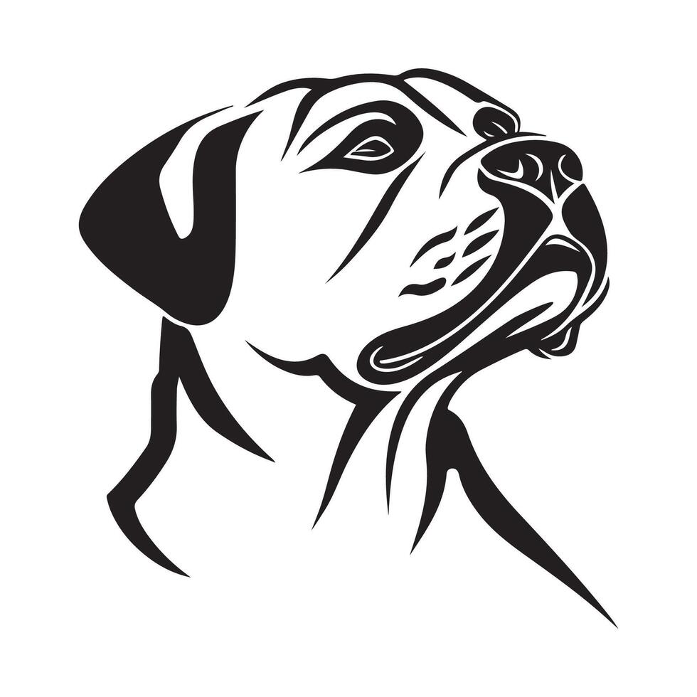 A black and white drawing of a dog's head. vector