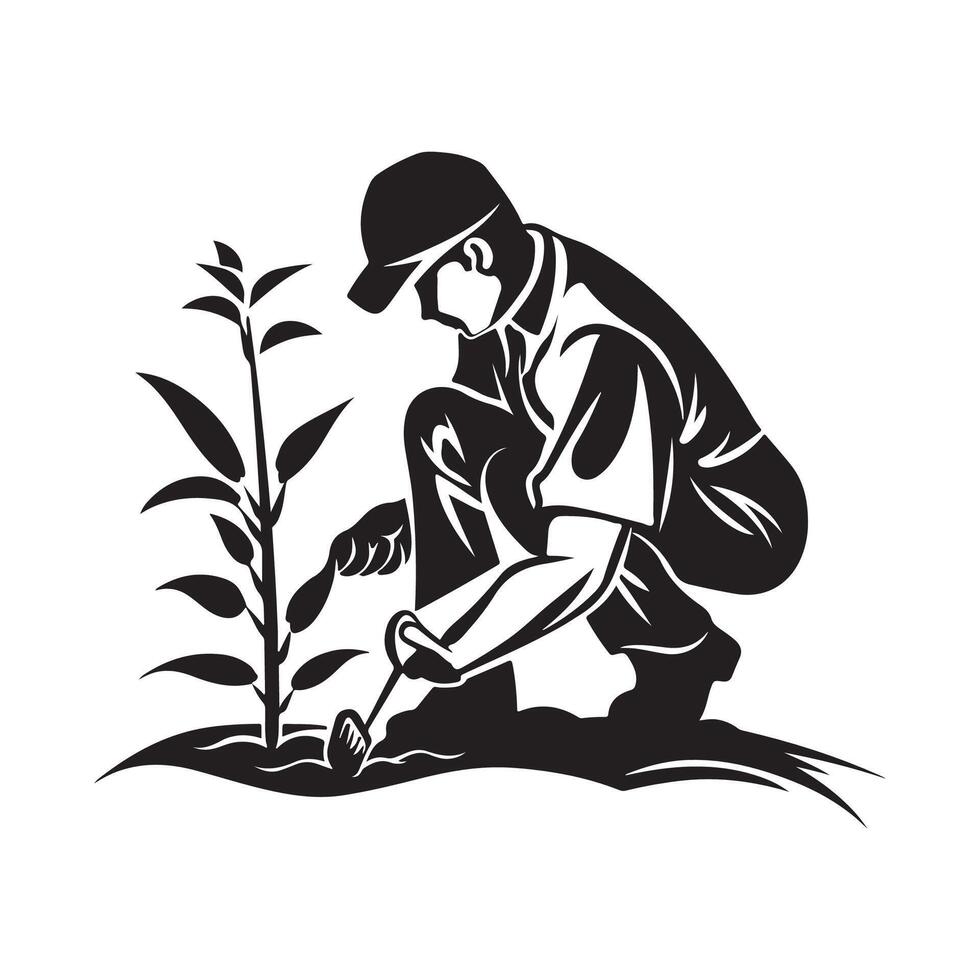 man Gardening Silhouette Vector, Gardening Image Vector