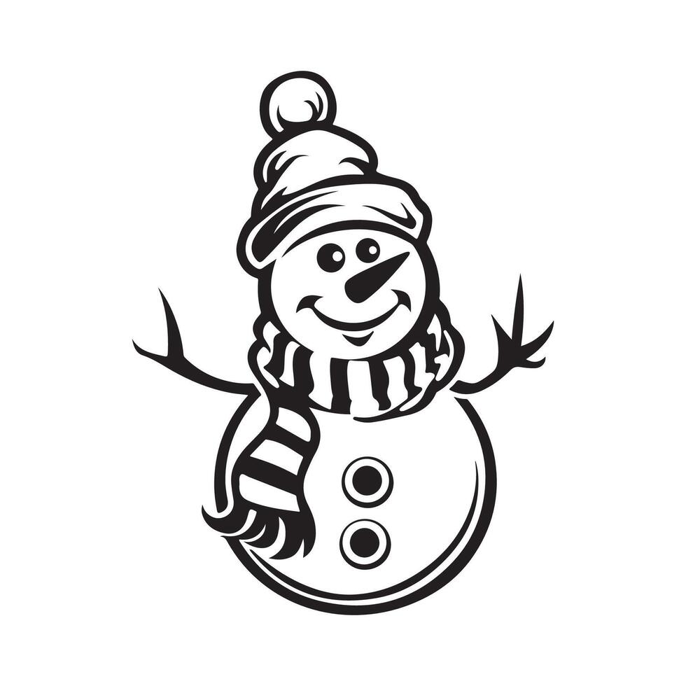 Snowman with hat and scarf. Cute cartoon character, christmas and new year snowman vector