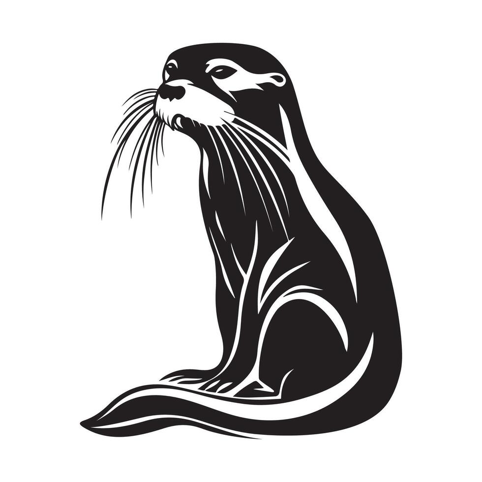Otter - Black and White Isolated Icon - Vector illustration Stock Vector