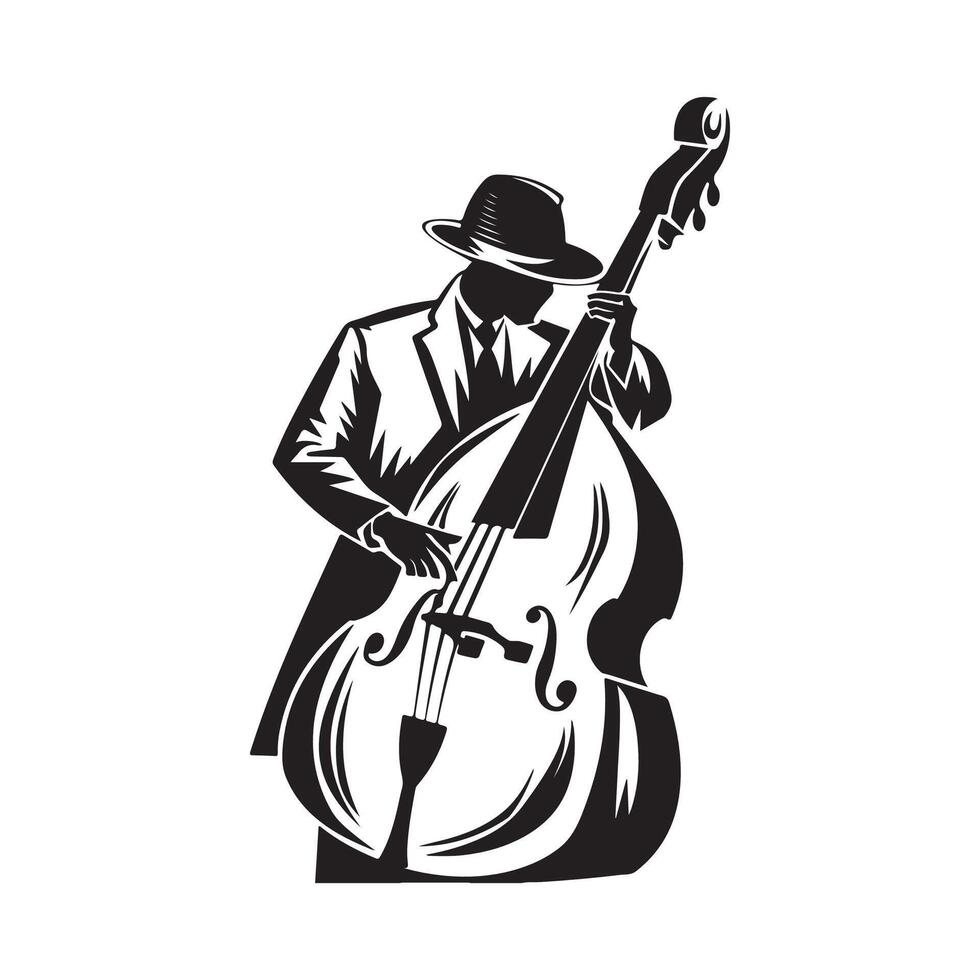 Double bass player playing contra bass Jazz musician Image vector