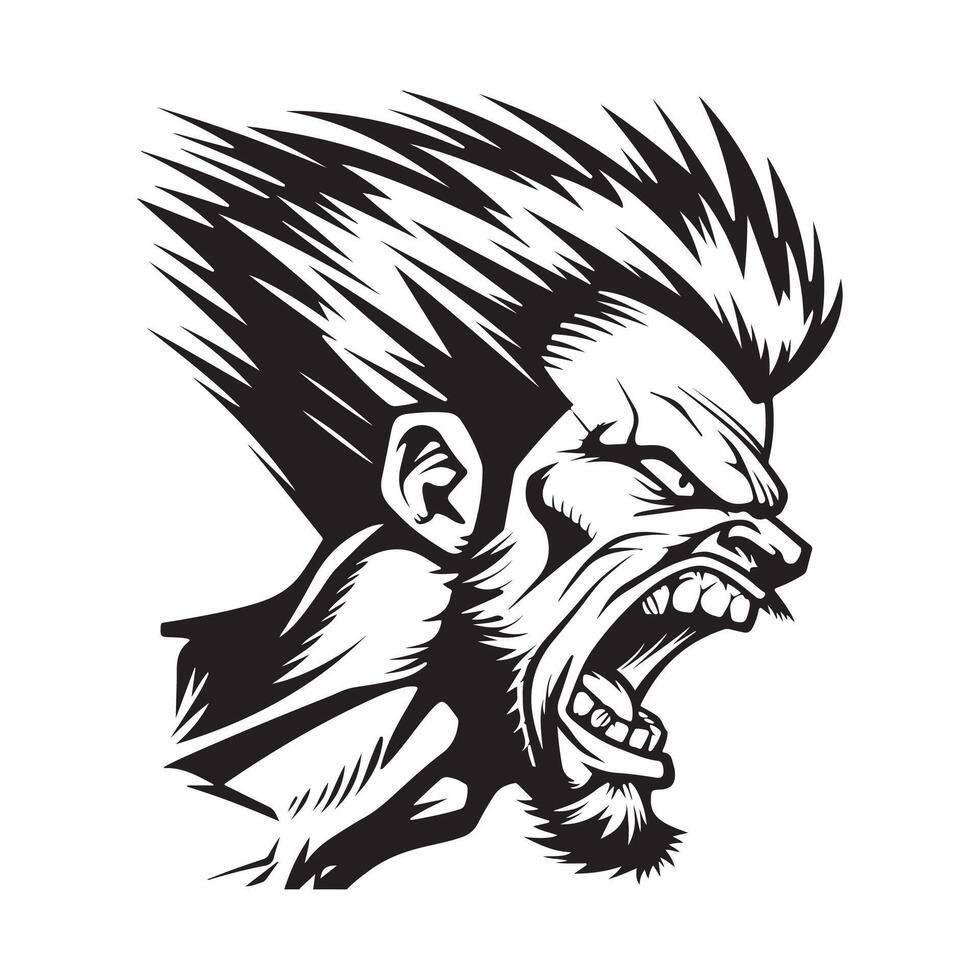 Angry Mad Furious Muscular Man Fiery Rage Cartoon Illustration Drawing vector