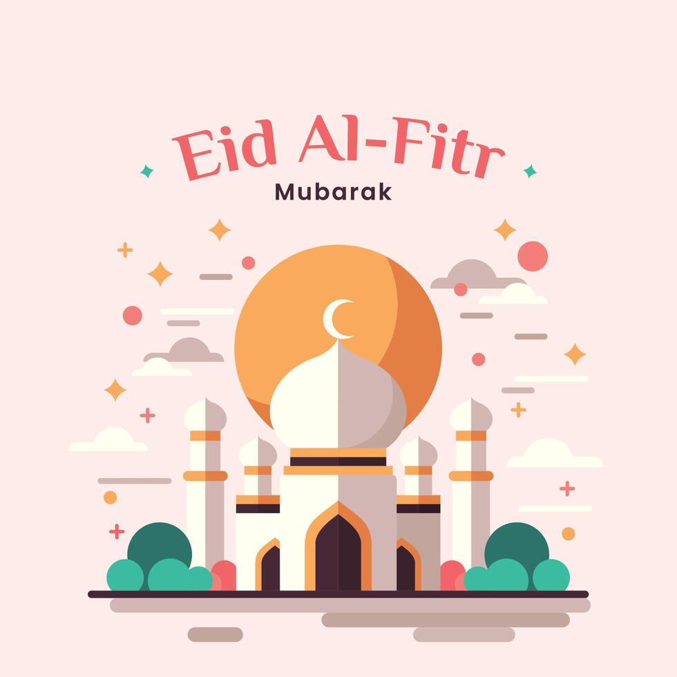 plano ilustración de islámico mezquita eid celebracion con Luna ornamento vector