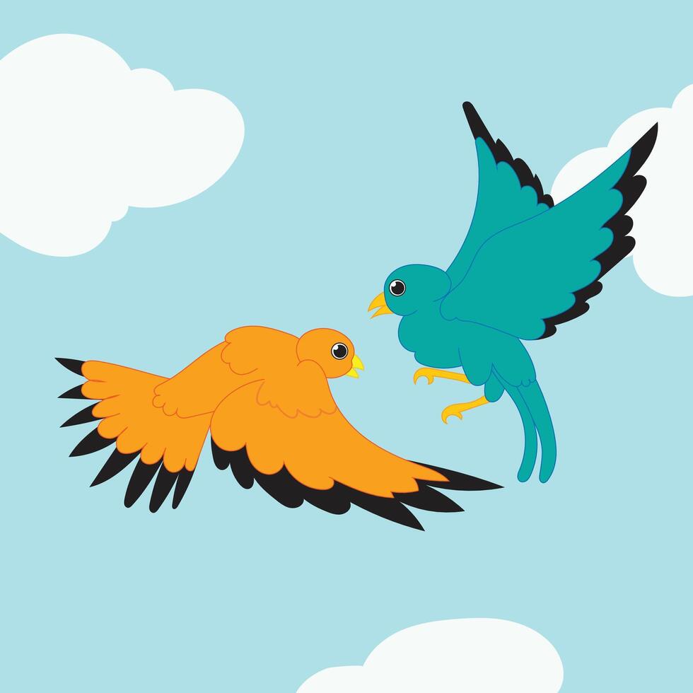 a pair of birds flying freely above the blue sky vector illustration