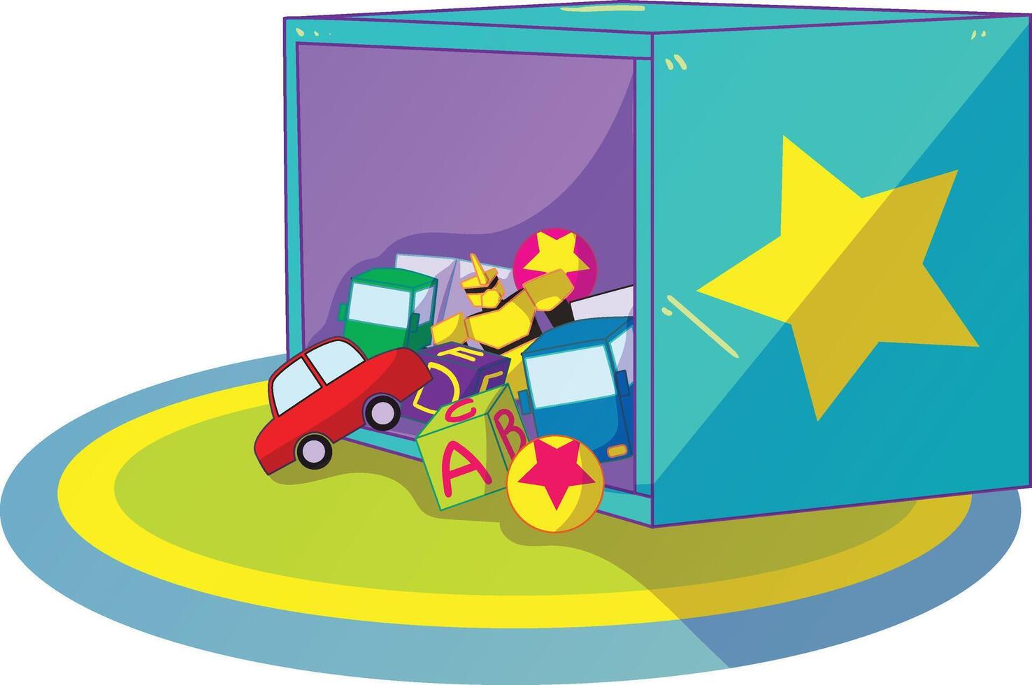 toy box with toys spilling out vector illustration