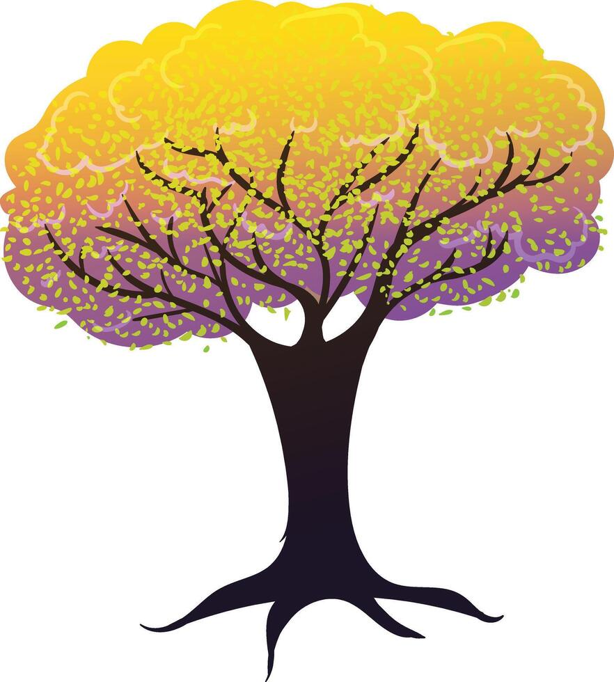 shady tree purple and yellow colors vector illustration