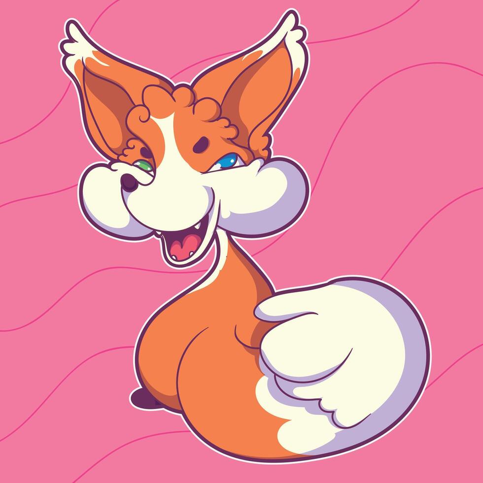 cartoon red fox with a white belly and blue eyes. cute, for stickers vector