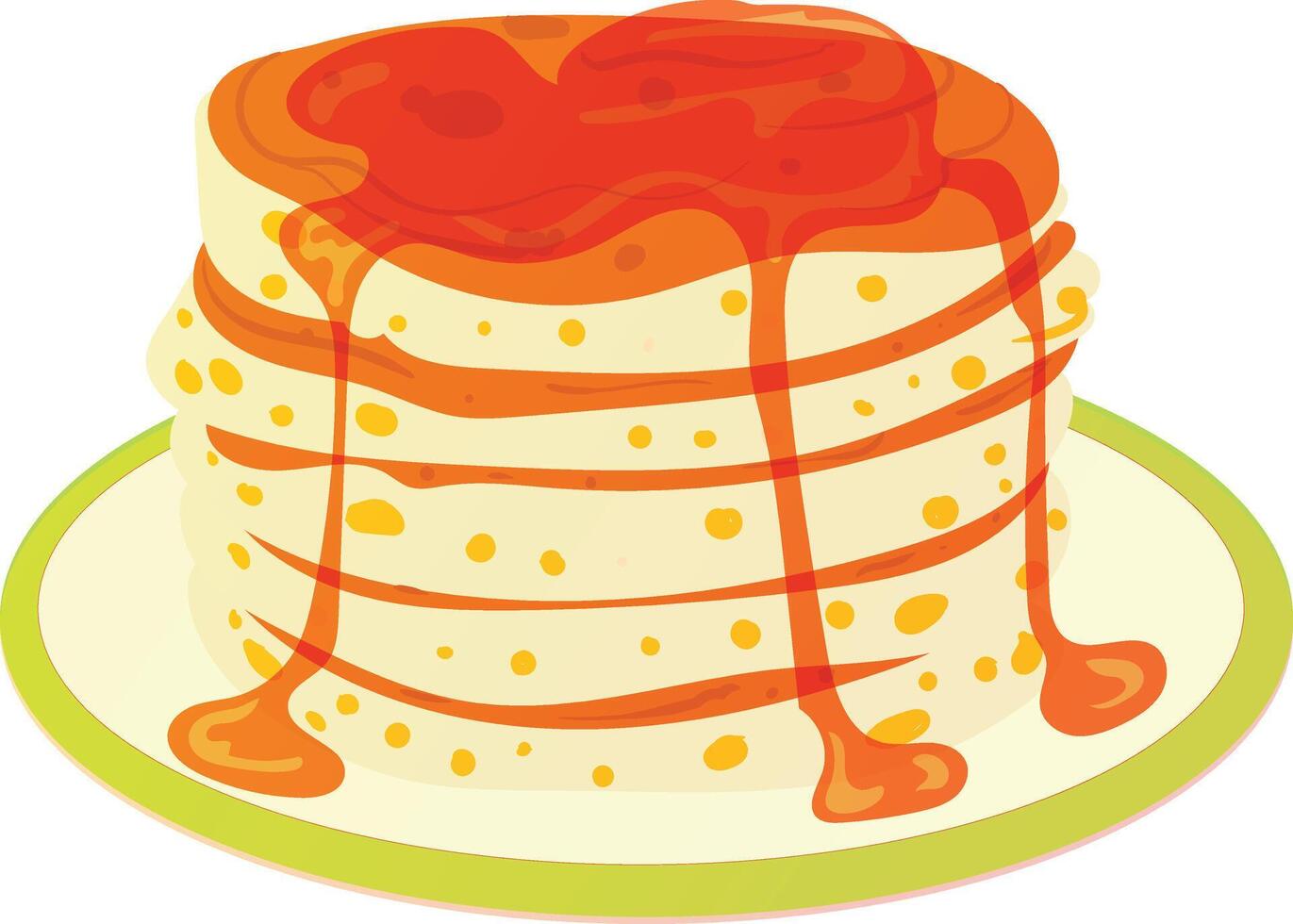 a plate with a stack of pancakes drizzled with maple syrup vector illustration