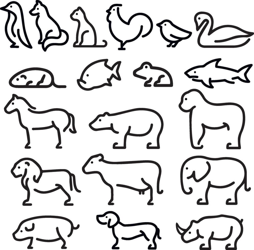 line Pak a schematic depiction of various animals vector