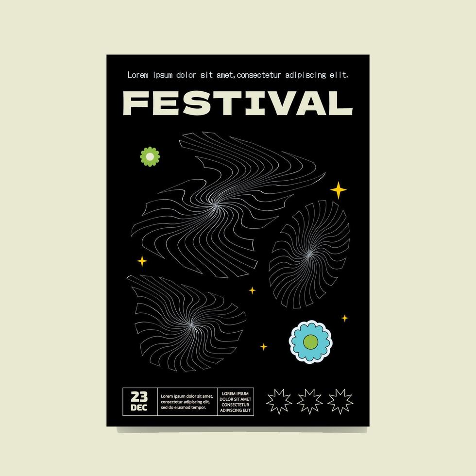 resumen surrealista negro póster con margaritas y forrado antecedentes. el minimalista diseño de el música festival. vector