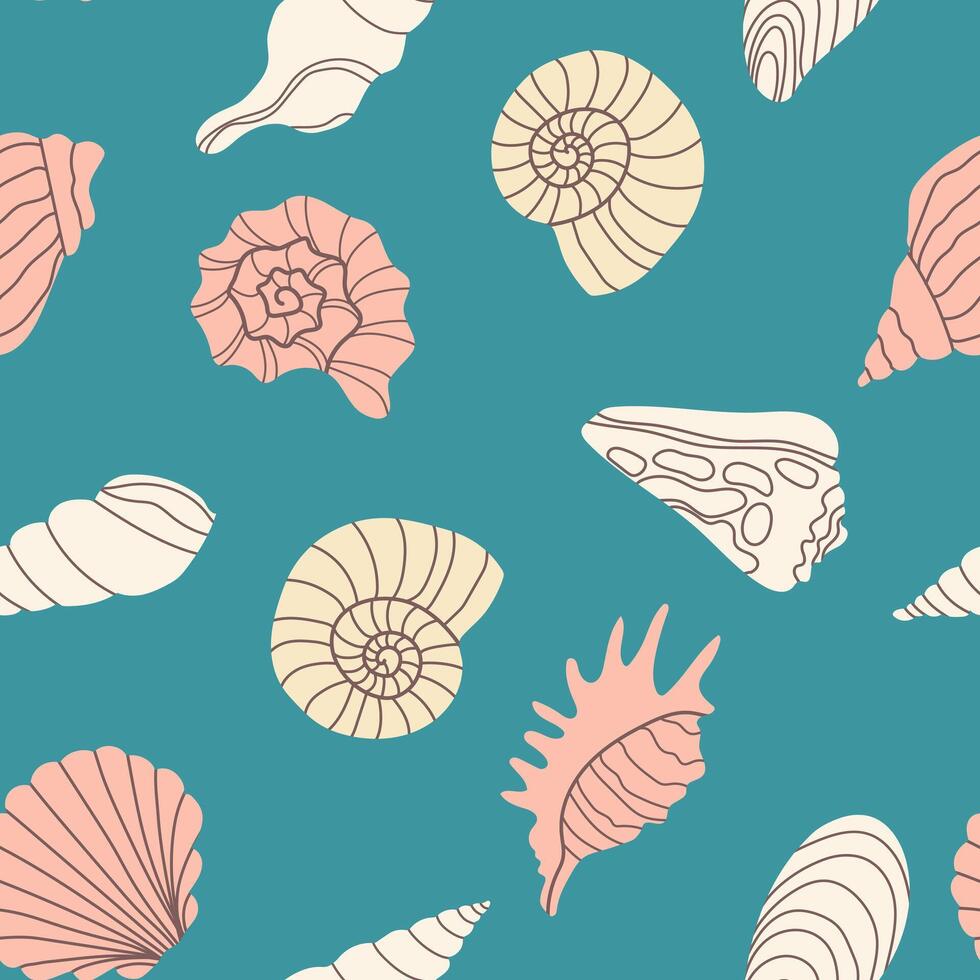 Sea shells seamless pattern. Marine background. Ideal for invitations, greeting cards, posters, prints, banners, flyers, etc. vector