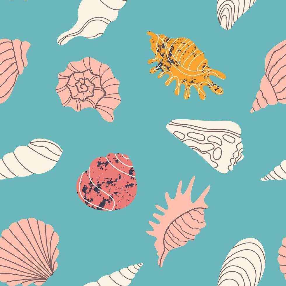Sea shells seamless pattern. Marine background. Ideal for invitations, greeting cards, posters, prints, banners, flyers, etc. vector