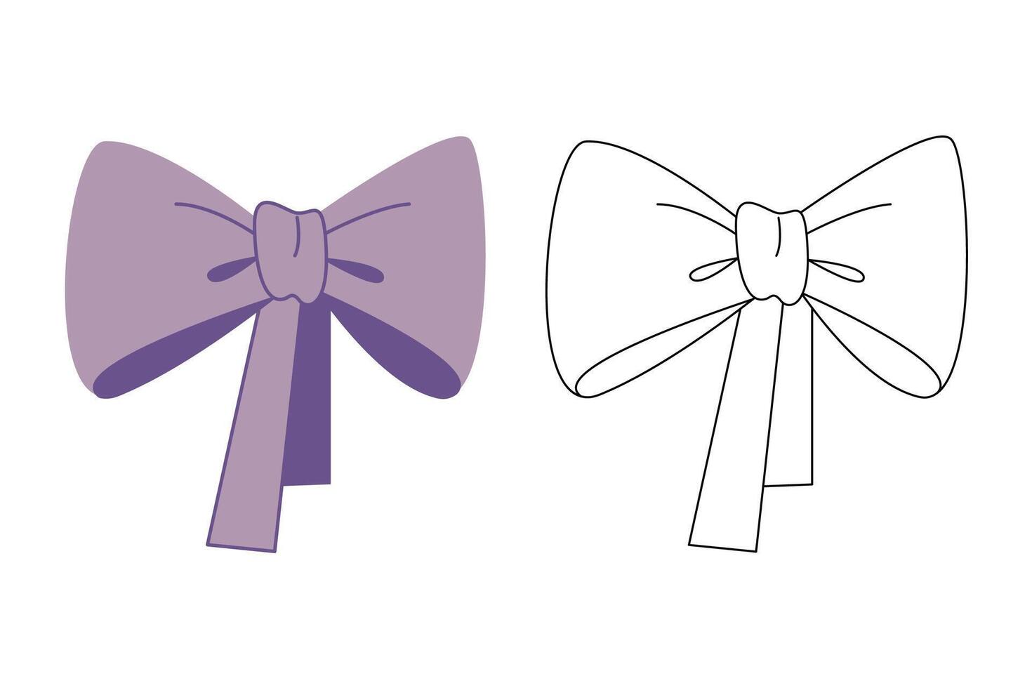 Small doodle set with two hair bows. Colored, black and white vector illustration.