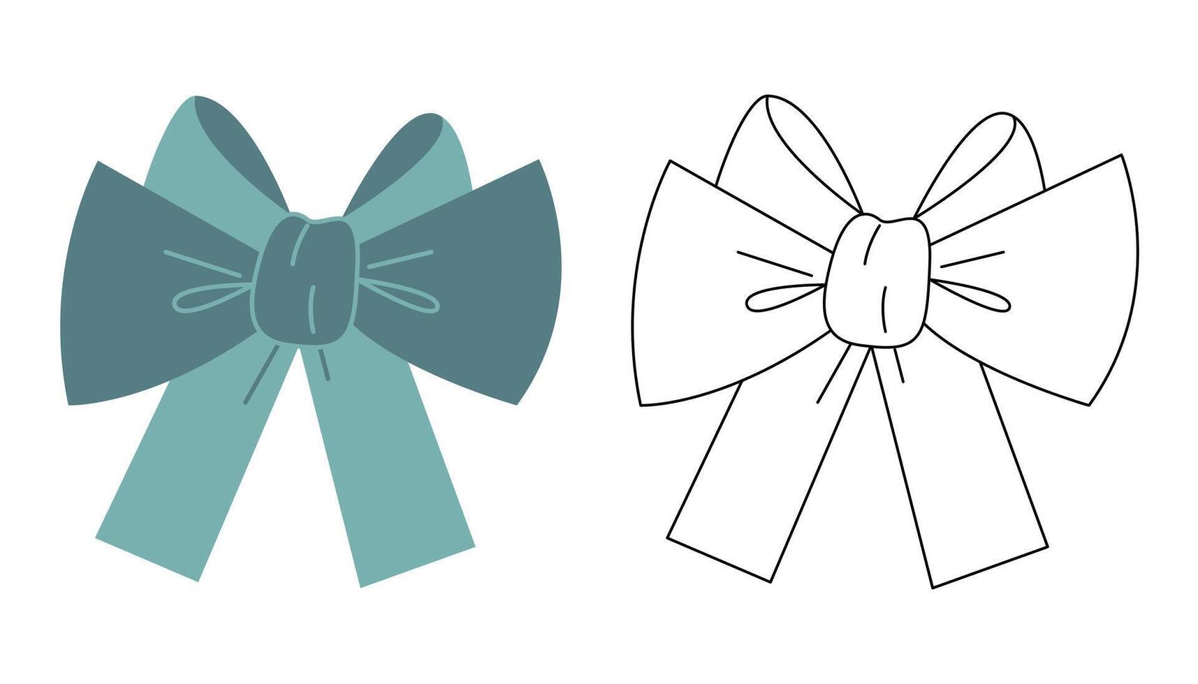 Doodle hair bows. Colored, black and white vector illustration.