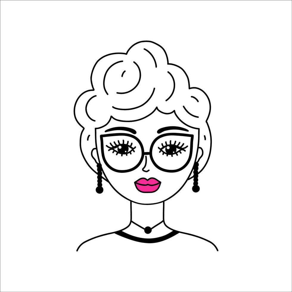 Woman face in doodle style. vector