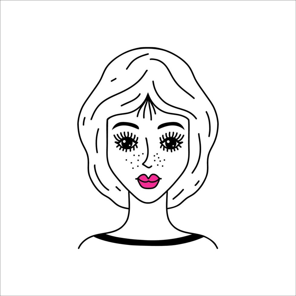 Woman face in doodle style vector