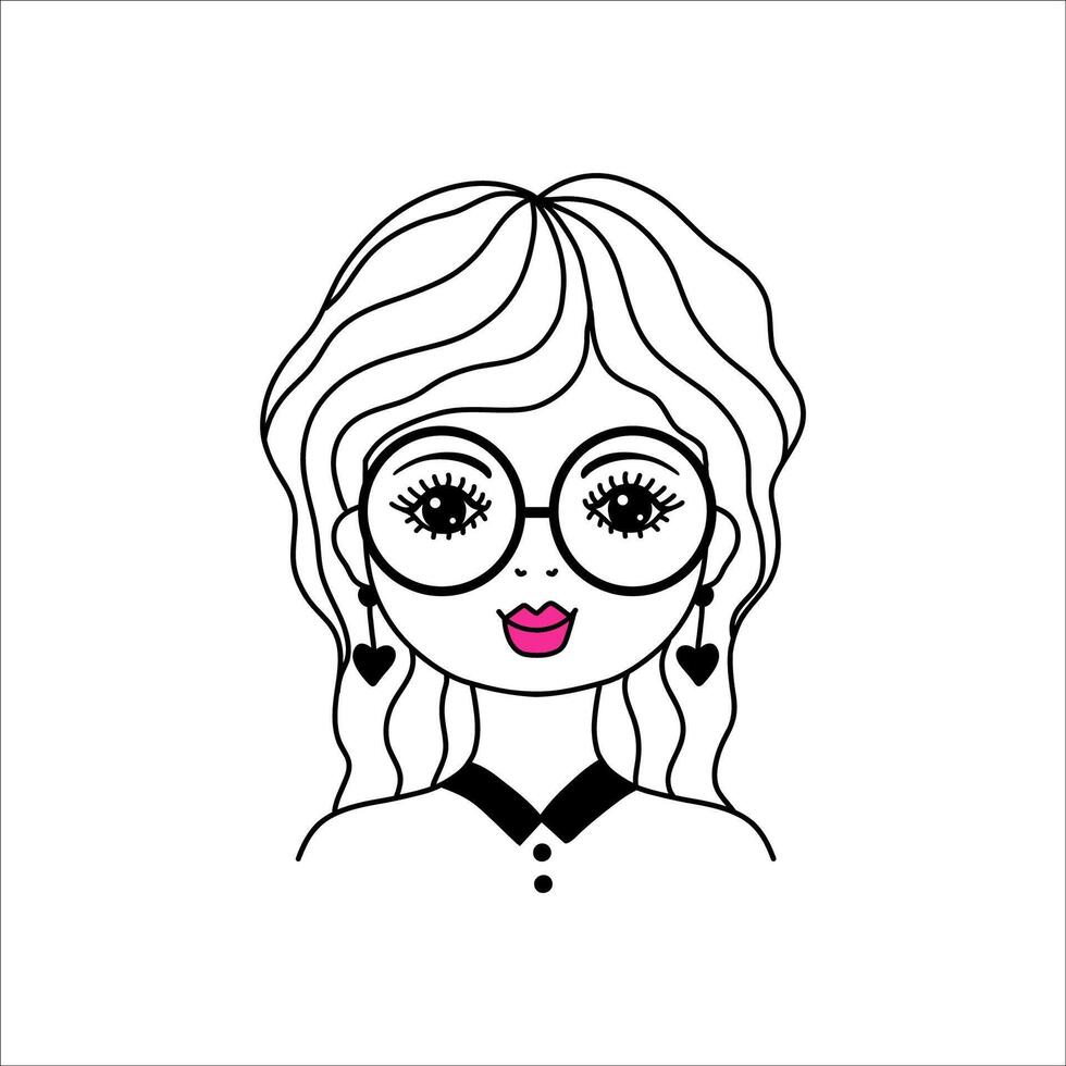 Woman face in doodle style. vector