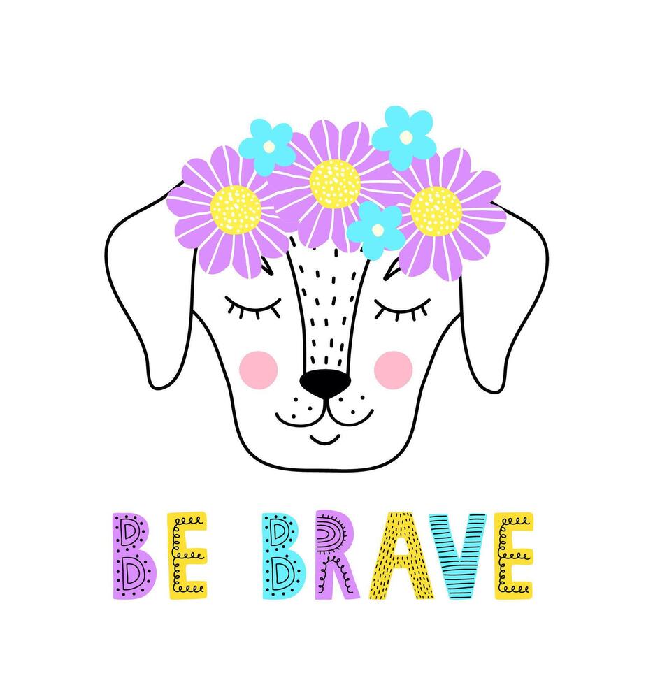 dog with floral wreath vector